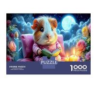 Guinea Pig Reading 1000 Pezzi Hamster in Cozy Candlelit Fantasy Scene Puzzle Giocattoli Puzzle Per Gioco Familiare Decorazione Della Famiglia Per Adulti Romantico Regalo Per 52x38cm/1000pcs