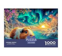 Guinea Pig Sits in Snowy Scene with Auroras Puzzle Da 1000 Pezzi Cute Guinea Pig Ideale Per I Regali Di Compleanno E Di Vacanza 52x38cm/1000pcs
