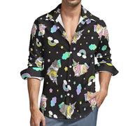 Guinea Pig Unicorns Rainbows Camicia casual da uomo a maniche lunghe abbottonata camicie vintage da spiaggia, Stile:, 3XL