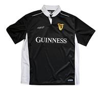 Guinness Camicia Nera Bianca Performance T-Shirt Maglietta da Rugby Manica Corta con Logo e Arpa Design (L)