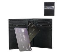 Guinness Portafoglio bifold da uomo in vera pelle, blocco RFID, 6 scomparti per carte, scomparto per banconote e 2 tasche nascoste, portafoglio per carte di credito in vera pelle, cuciture nere