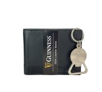 GUINNESS Set regalo portafoglio in pelle nera e portachiavi - Blocco RFID, portafoglio bifold in vera pelle da uomo, porta carte sottile, elegante e durevole - Prodotto ufficiale, Portafoglio +