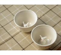 Guinomi Ochoko Set Di 2 Giapponese Sake Coppa Mino Yaki Ware Carino Usagi Rabbit