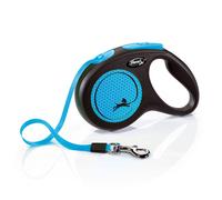 Guinzaglio avvolgibile a fettuccia flexi New Neon blu, 5 m - M: fino a 25 kg