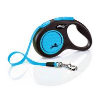 Guinzaglio avvolgibile a fettuccia flexi New Neon blu, 5 m - S: fino a 15 kg