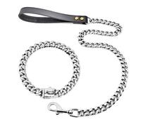 Guinzaglio e Collare per Cani Heavy Duty Acciaio Inox Cubano Girocollo Catena XL