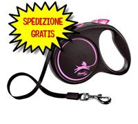 GUINZAGLIO FLEXI BLACK DESIGN TG M CON FETTUCCIA 5 MT NERO/ROSA