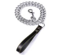 Guinzaglio in Metallo Con Manico in Pelle per Cani, 3mm×180cm Catena a Prova di Masticazione per Taglia Grande, Media e Piccola