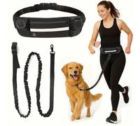 Guinzaglio per cani mani libere con tasca in vita con cerniera, dotato di maniglia ispessita a doppio strato e corda elastica, adatto per passeggiare con il cane, fare jogging e allenamento di corsa. 