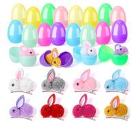 Guiqulai Riempitrici per uova di Pasqua con fermagli per capelli a forma di coniglio, 48 pezzi, 24 uova di Pasqua in plastica riempibili e 24 fermagli per capelli a forma di coniglio, bomboniere per