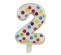 Guirca Candela Numero 2" a Pois Ideale per Decorazioni Torta - 6.5 Cm, Multicolore