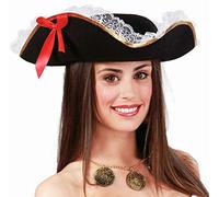 Guirca- Cappello Tricorno da Piratessa per Adulti, Nero, Taglia Unica, 13957