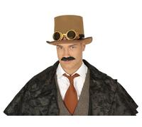 Guirca Cilindro Steampunk con Occhiali, Colore Marrone, Taglia Unica, 13006