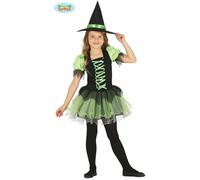 Guirca Costume Carnevale Strega Tutù Verde 7-9 Anni Bimba Bambina Halloween