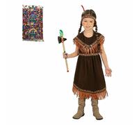 Guirca Costume da Indiana Vestito Carnevale Pellerossa Apache Redski per Bambina