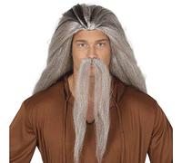 GUIRCA - Parrucca Adulto Alta' QUALITA' Mago Gandalf, Grigia Lunga con Lunghi Baffi Inclusi