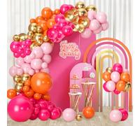 Guirlanda di palloncini rosa e arancione, palloncini in lattice rosa arancione con macaron rosa oro e coriandoli a elio, palloncini in lattice per ragazze, donne, compleanno, matrimonio, festa per