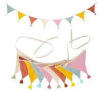 Guirlande en tissu 2,6m avec pompons, 10pcs multicolore, double-face coton, déco pour bébé, chambre enfant, fête prénatale, pastel chambre & décoration de chambre bébé