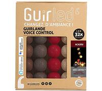 GuirLED - Ghirlanda luminosa con sfere in cotone LED USB, controllo vocale - Amazon Alexa & Google Assistant - Programmabile all'infinito - Adattatore CA 2xUSB incluso - 32 Sfere da 3,2 m - Mogano