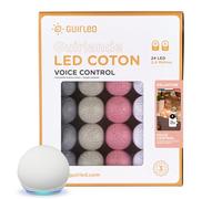 GuirLED - Ghirlanda luminosa con sfere in cotone LED USB, controllo vocale - Amazon Alexa & Google Assistant - Programmabile all'infinito - Adattatore CA 2xUSB incluso - 24 Sfere da 2,4m - Eglantine