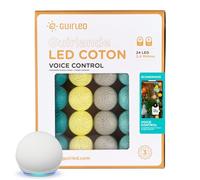 GuirLED - Ghirlanda luminosa con sfere in cotone LED USB, controllo vocale - Amazon Alexa & Google Assistant - Programmabile all'infinito - Adattatore CA 2xUSB incluso - 24 Sfere da 2,4m - Scandinave