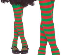 GUIRMA | Collant a Righe Rosse e Verdi (3-6 Anni) - Calze da Elfo - Accessorio per Costume Bambini per Natale e Capodanno - Ideale per Bambine - Rosso, Verde