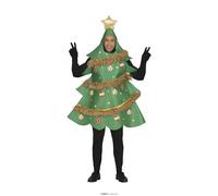 GUIRMA | Costume Albero di Natale Adulto (52-54/L) - Cappuccio e Tunica - Costumi di Natale e Capodanno per Feste in Maschera e Celebrazioni Natalizie - Unisex - Verde e Oro