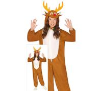 GUIRMA | Costume di Renna Bambini (10-12 Anni) - Pigiama con Cappuccio e Tuta - Costumi di Natale, Capodanno e Feste di Babbo Natale - Ideale per Bambini e Bambine - Marrone e Bianco