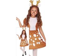 GUIRMA | Costume di Renna Bambini (10-12 Anni) - Vestito e Diadema - Costumi di Natale, Capodanno e Feste di Babbo Natale - Ideale per Bambine - Marrone e Beige