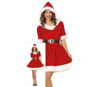 GUIRMA | Costume Santa Girl con Cappuccio Adulto (42-44/L) - Vestito, Cappuccio e Cintura - Costumi di Natale, Capodanno e Feste di Babbo Natale - Ideale per Donne - Rosso