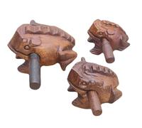 Guiros Percussion Instruments, rana in legno, strumento musicale in legno, set da 3 pezzi di rana da 10 cm, rana da 7,6 cm e rana da 5,7 a 7,9 cm, decorazione per la casa (marrone scuro)
