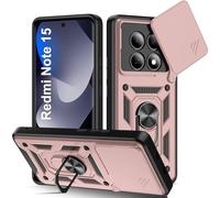 Guisessy Custodia per Xiaomi Redmi Note 15 4G/5G, oro rosa | Armor - Custodia protettiva per fotocamera scorrevole, con anello di supporto a 360 gradi, in policarbonato e silicone TPU