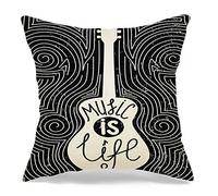 Guitar Hand Shape Drawing Life Drawn Doodle Typography Poster Music Musical Textures Draw Objects Fodera per Cuscino Square Fodere Cuscini Lusso Copricuscino per Balcone Camera Casa 45X45Cm