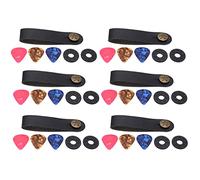 Guitar Neck Strap Button Kit | 6 Sets Leather Strap Ties for Guitar/Bass/Ukulele | Secure Grip Buckles & 18 Picks Included (Modello con cinturino nero)