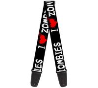 `Guitar Strap - I ``Heart`` Zombies Bloody Splatter Black/White/Red` ACC NUOVO