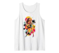 Guitar Tropical Girl Sunset Palm Summer Music Vibes Canotta
