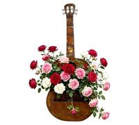 Guitar Wall Planter, Distressed Iron Flower Pot With Hanging Metal Design | Guitar Shaped Iron Holder Displays Flowers Greenery With Rustic Character Adds Decorative Charm To Garden Patio Porch Balcony