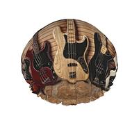 Guitarra Bajo Música Instrumentos musicales Ciencia abstractaGorros de ducha impresos para mujeres Gorros de baño elásticos reutilizables Doble impermeableGorro de ducha de baño