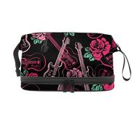 Guitars N' Roses - Trousse a doppio strato per cosmetici per donne e ragazze, borsa da viaggio per trucchi, pratica borsa organizer con scomparto per pennelli, Multi, 27x15x14 cm/10.6x5.9x5.5 in,