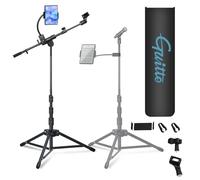 GUITTO Supporto per microfono con doppio supporto per smartphone/tablet, braccio boom regolabile, supporto da pavimento pesante per streaming, podcast, registrazioni e spettacoli dal vivo (GMS-04)