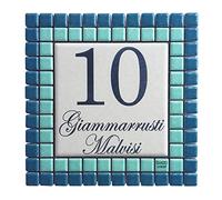 GUIZZO Creart - Numero Civico Esterno Personalizzato in Ceramica, Targhetta Personalizzata Via/Nomi con Cornice Mosaico, Targhetta Porta Ingresso Personalizzata Made in Italy, 14x14H cm, Verdi/Panna