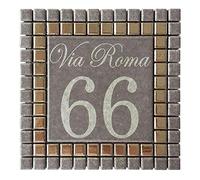 GUIZZO Creart - Numero Civico Esterno Personalizzato in Ceramica, Targhetta Personalizzata Via/Nomi con Cornice Mosaico, Targhetta Porta Ingresso Personalizzata Made in Italy 14x14H cm, Grigio/Argento
