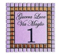 GUIZZO Creart - Numero Civico Esterno Personalizzato in Ceramica, Targhetta Personalizzata Via/Nomi con Cornice Mosaico, Targhetta Porta Ingresso Personalizzata Made in Italy, 14x14H cm, Viola/Argento