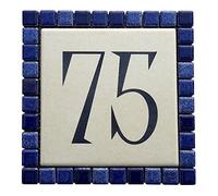 GUIZZO Creart - Numero Civico Esterno Personalizzato in Ceramica, Targhetta Personalizzata Via/Nomi con Cornice Mosaico, Targhetta Porta Ingresso Personalizzata Made in Italy, 12x12H cm, Blu/Panna