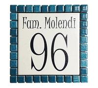 GUIZZO Creart - Numero Civico Esterno Personalizzato in Ceramica, Targhetta Personalizzata Via/Nomi Cornice Mosaico, Targhetta Porta Ingresso Personalizzata Made in Italy, 12x12H cm, Verde Scuro/Panna