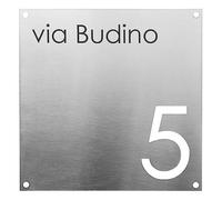 GUIZZO Creart - Numero Civico in Acciaio Inox, Targa Personalizzata Esterni, Via e/o Famiglia e Nomi Made in Italy, Targhetta Personalizzata Porta Ingresso, 10x10H cm