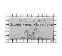 GUIZZO Creart - Targa Personalizzata Nomi/Via in Ceramica, Personalizzata Modificabile Cornice in Mosaico, Targhetta Porta Ingresso Made in Italy, 17x9Hcm Bianco/Grigio Chiaro