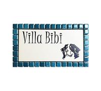 GUIZZO Creart - Targa Personalizzata Nomi/Via in Ceramica, Targhetta Modificabile con Cornice Mosaico, Porta Ingresso con Numero Civico Esterno Made in Italy 17x9.5H cm, Panna/Verde Scuro