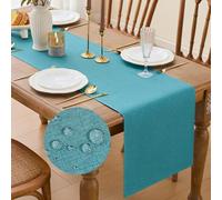 GUJOXILA Runner da tavolo moderno Turchese 40 x 140 cm Runner impermeabile Lavabile Effetto lino Cucina Tavolo Decorazione per matrimoni Interni Vacanza Festa Decor