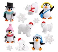 Gukasxi 12 statuette in resina, pinguino, orso polare, fiocchi di neve e animali polari, kit di ornamenti natalizi in miniatura, micro decorazione paesaggistica, decorazioni per torte